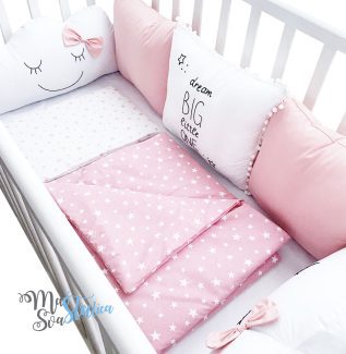 Ogradica i posteljina za krevetac Dream big, puder roze