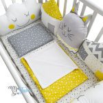 Ogradica i posteljina za krevetac Maštovite kućice i mačak