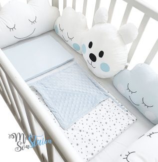 Ogradica i posteljina za krevetac Polarni meda i plavi oblak