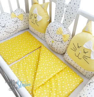 Ogradica i posteljina za krevetac Žute mace i zečica